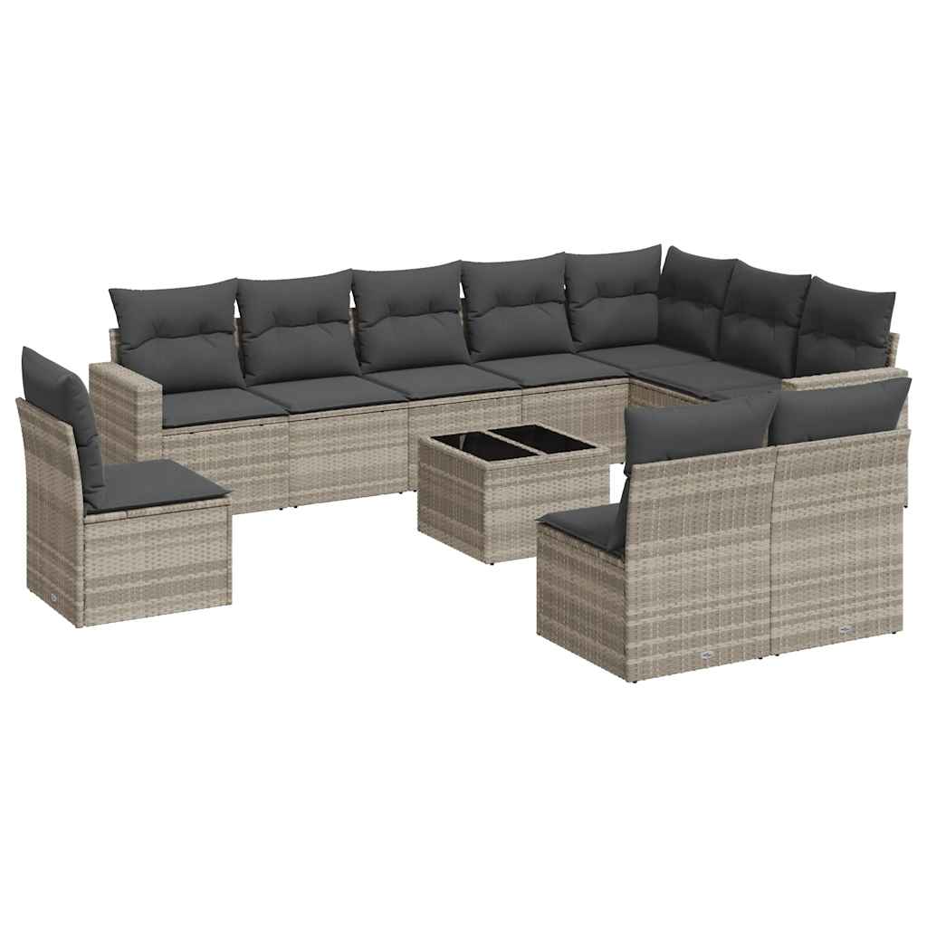 11-dijelni set vrtnih sofa poliratan s jastucima svijetlosivi
