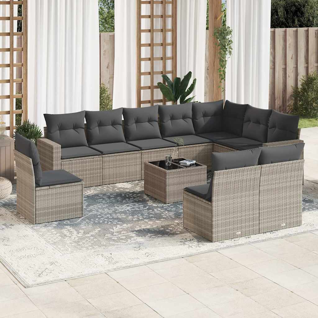 11-dijelni set vrtnih sofa poliratan s jastucima svijetlosivi
