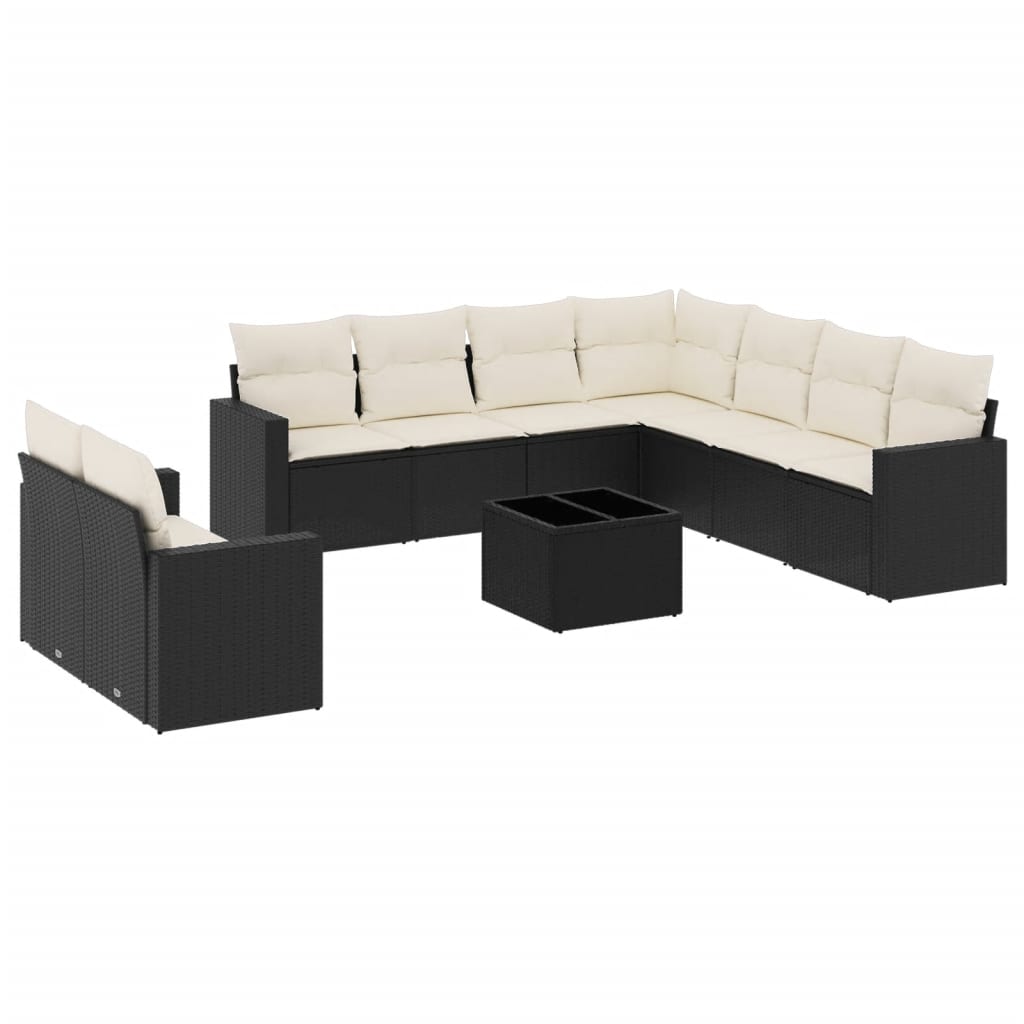 10-dijelni set vrtnih sofa s jastucima crni od poliratana