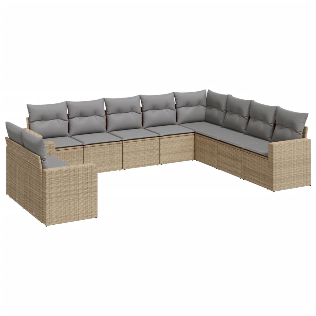 10-dijelni set vrtnih sofa s jastucima bež od poliratana