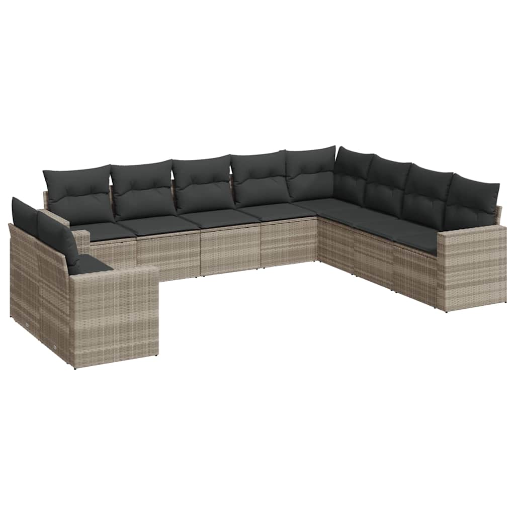 10-dijelni set vrtnih sofa poliratan s jastucima svijetlosivi