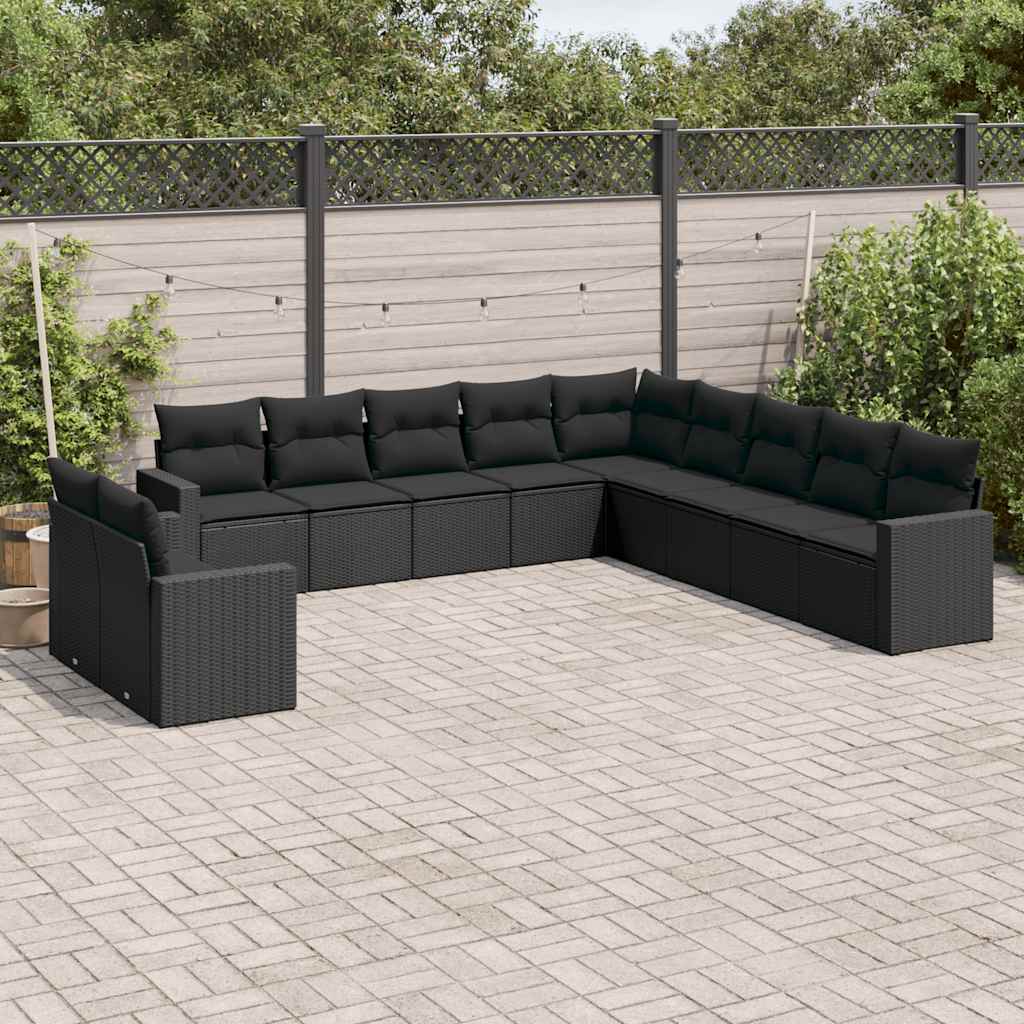 10-dijelni set vrtnih sofa od poliratana s jastucima crni