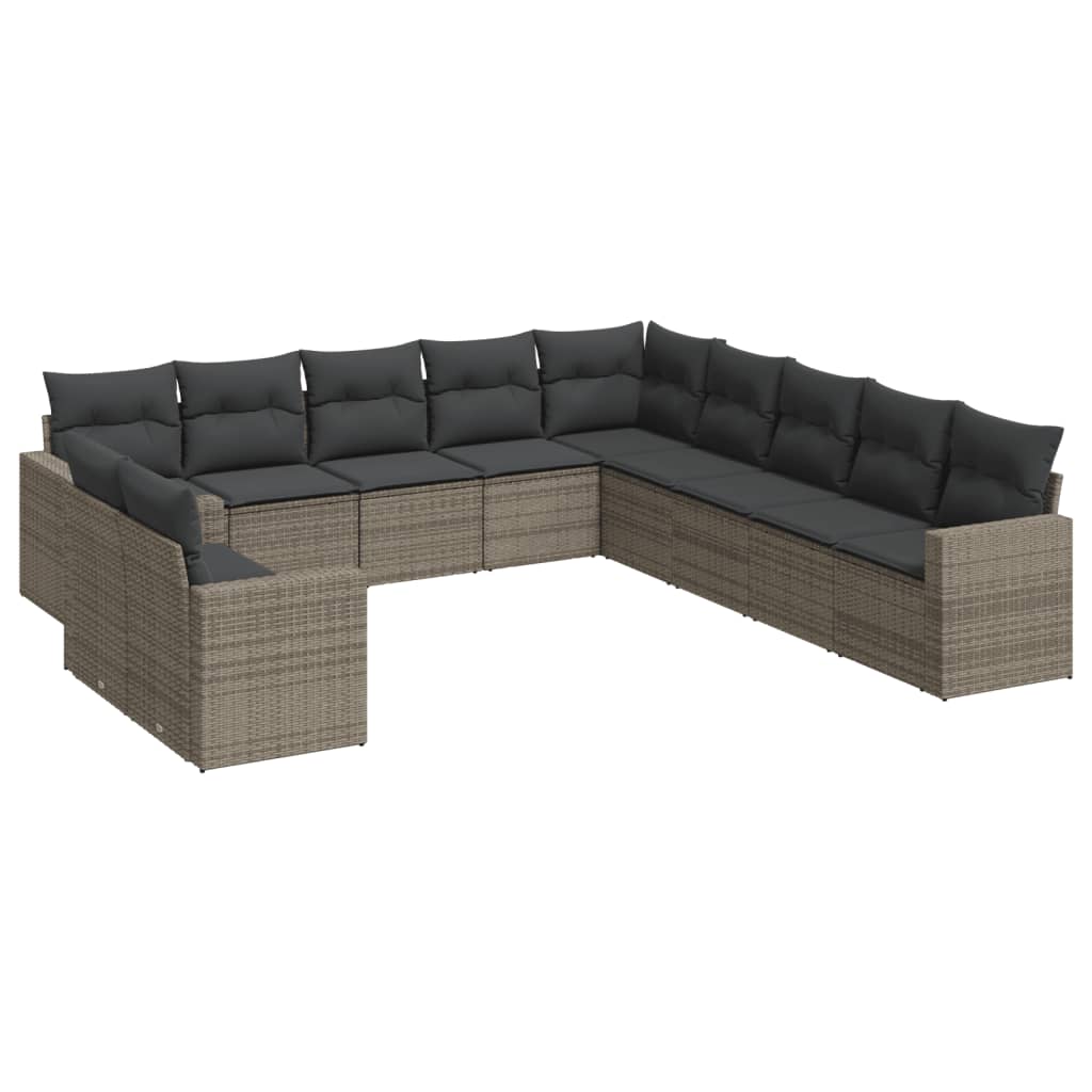 11-dijelni set vrtnih sofa od poliratana s jastucima sivi Siva