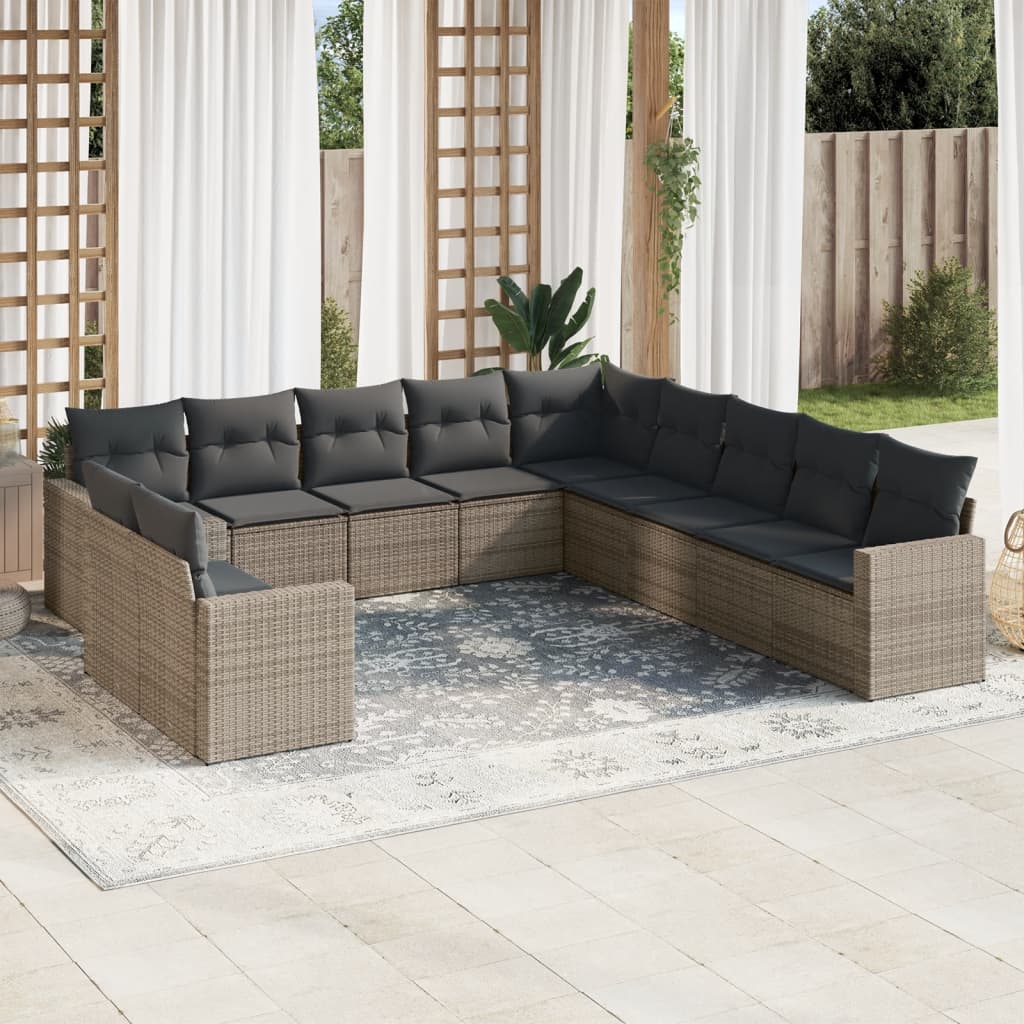 11-dijelni set vrtnih sofa od poliratana s jastucima sivi Siva