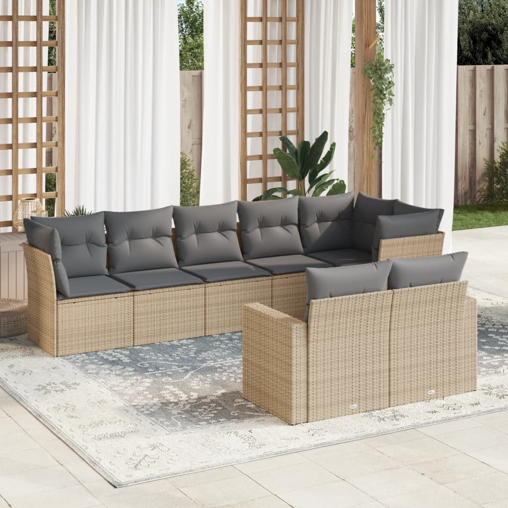 9-dijelni set vrtnih sofa s jastucima bež od poliratana