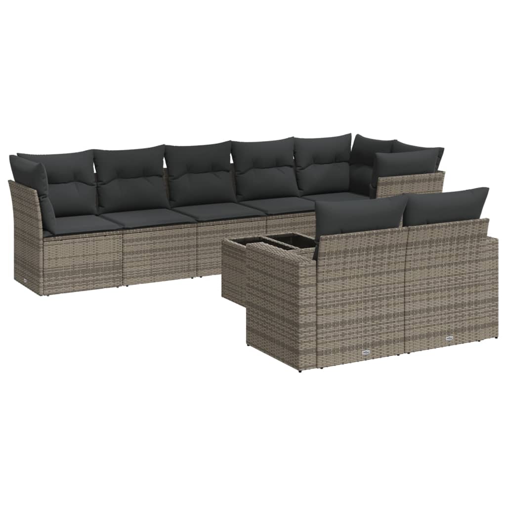 9-dijelni set vrtnih sofa od poliratana s jastucima sivi