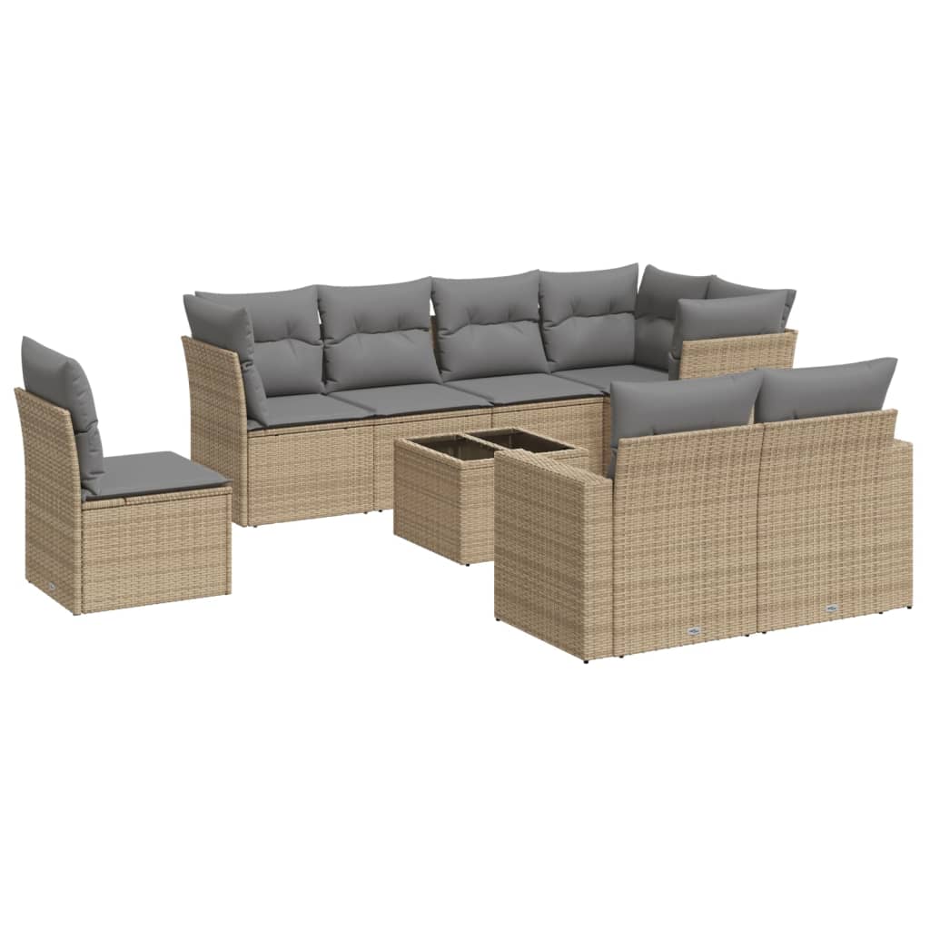 9-dijelni set vrtnih sofa s jastucima bež od poliratana
