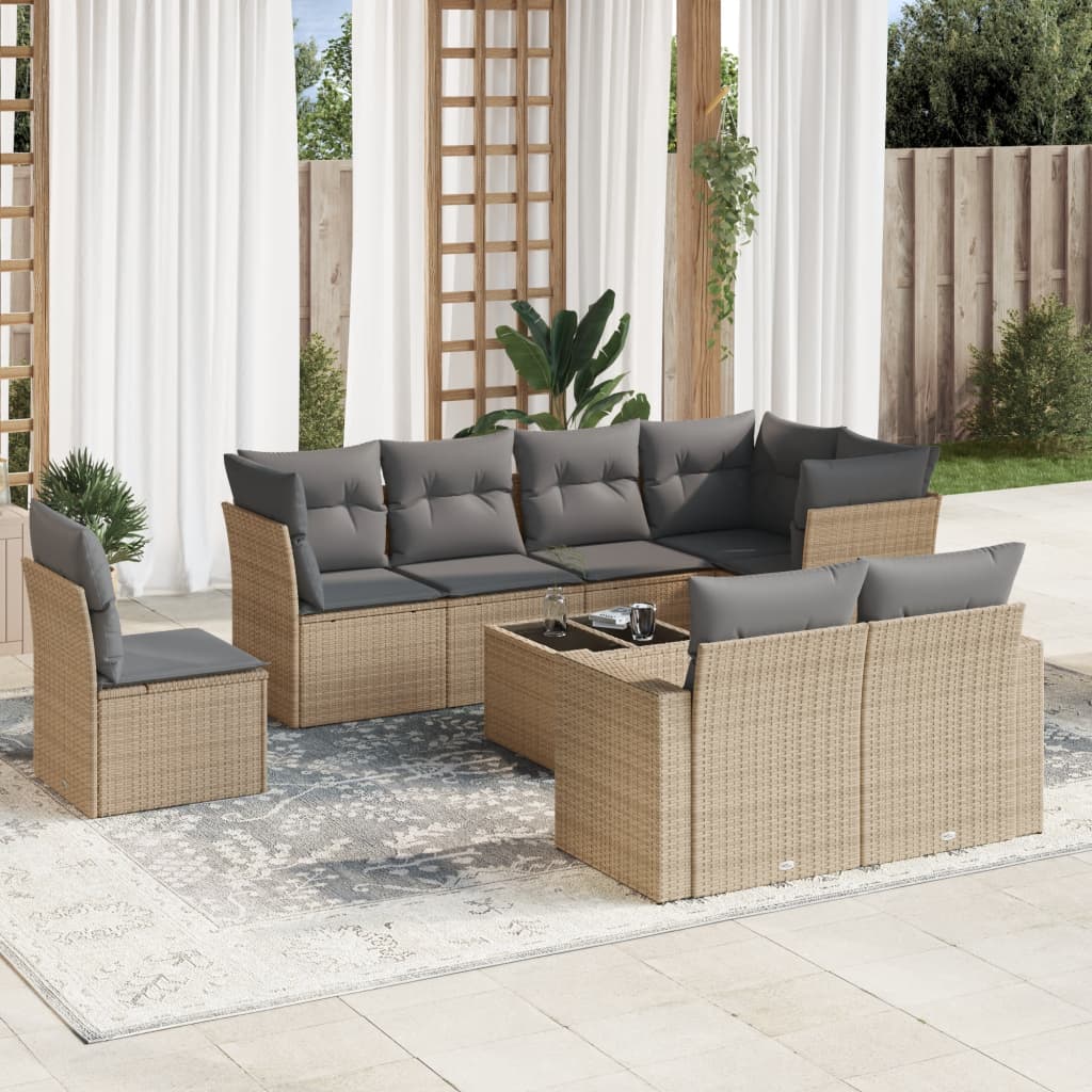 9-dijelni set vrtnih sofa s jastucima bež od poliratana