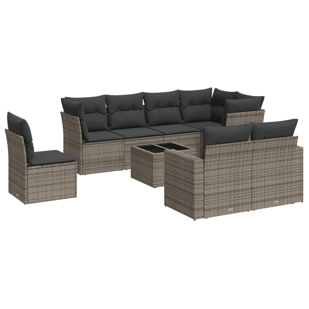 9-dijelni set vrtnih sofa od poliratana s jastucima sivi