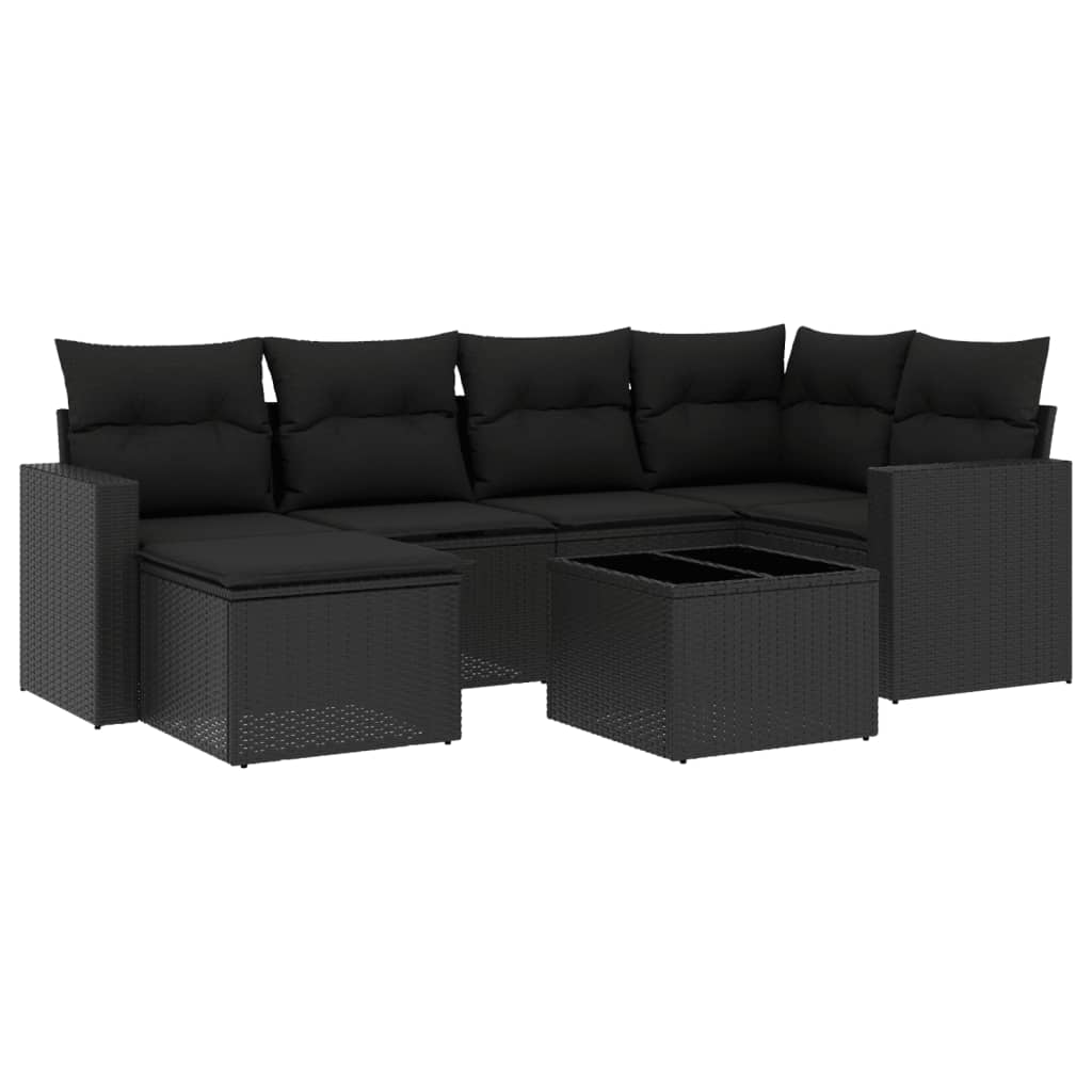 7-dijelni set vrtnih sofa od poliratana s jastucima crni
