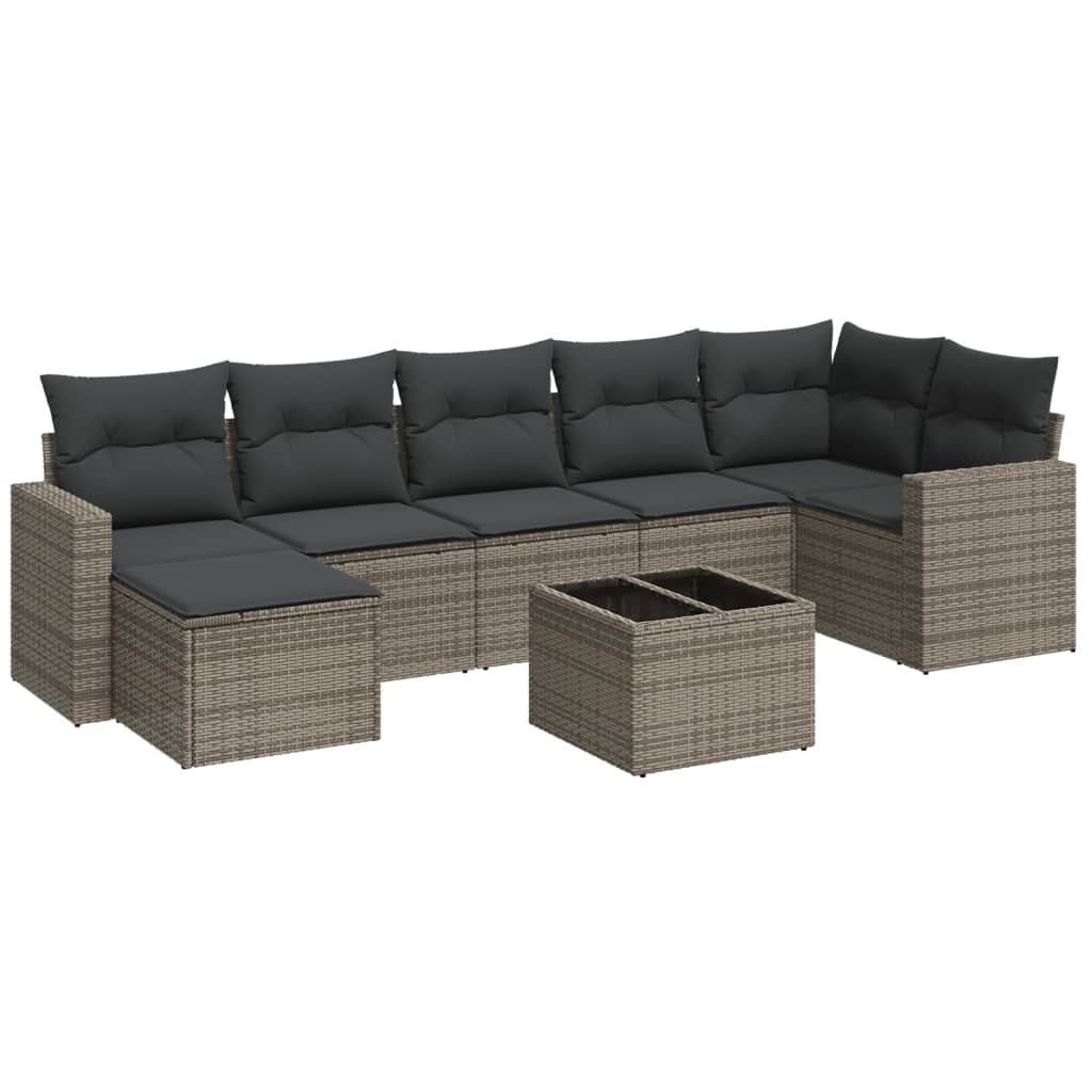 8-dijelni set vrtnih sofa od poliratana s jastucima sivi
