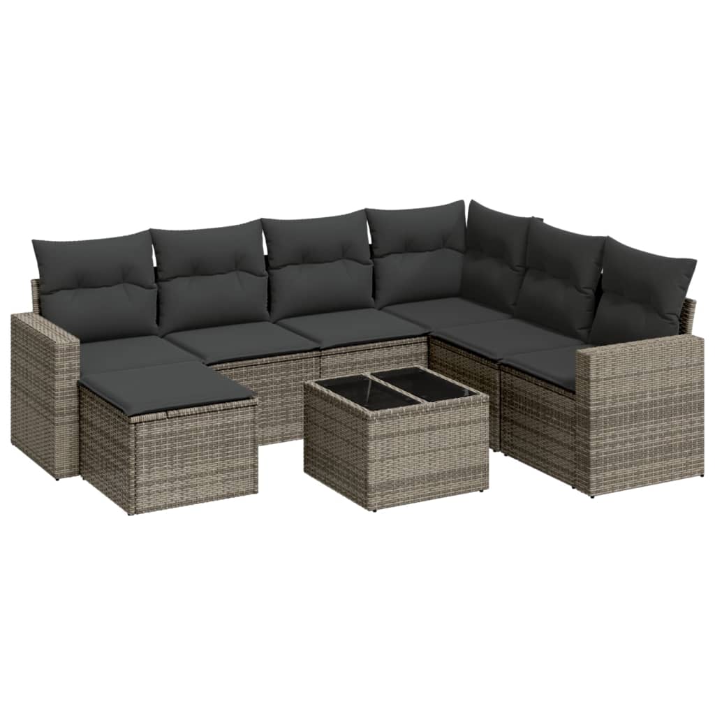 8-dijelni set vrtnih sofa od poliratana s jastucima sivi
