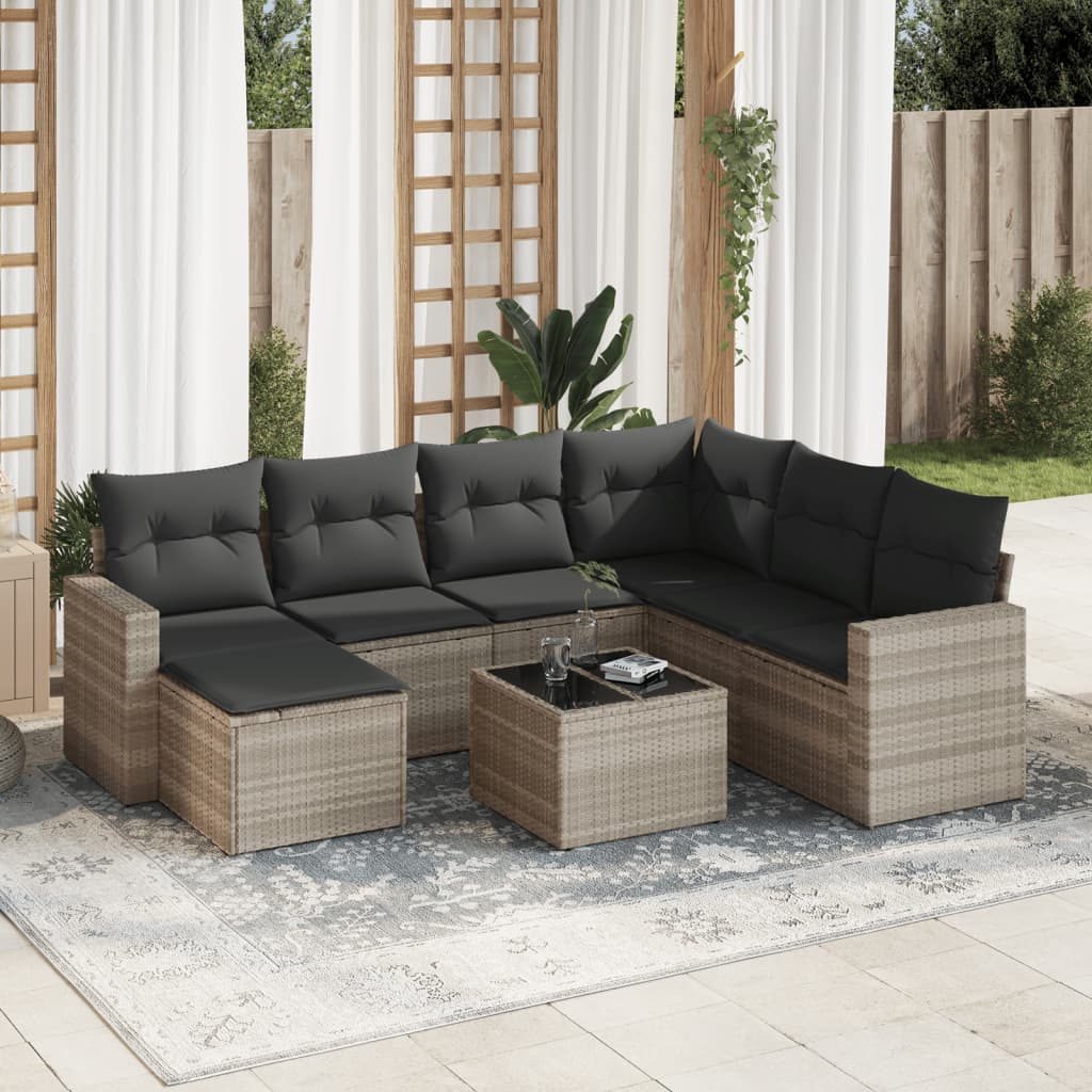 8-dijelni set vrtnih sofa od poliratana s jastucima svjetlosivi