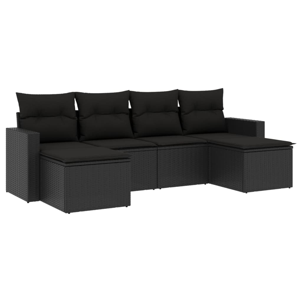 6-dijelni set vrtnih sofa s jastucima crni od poliratana