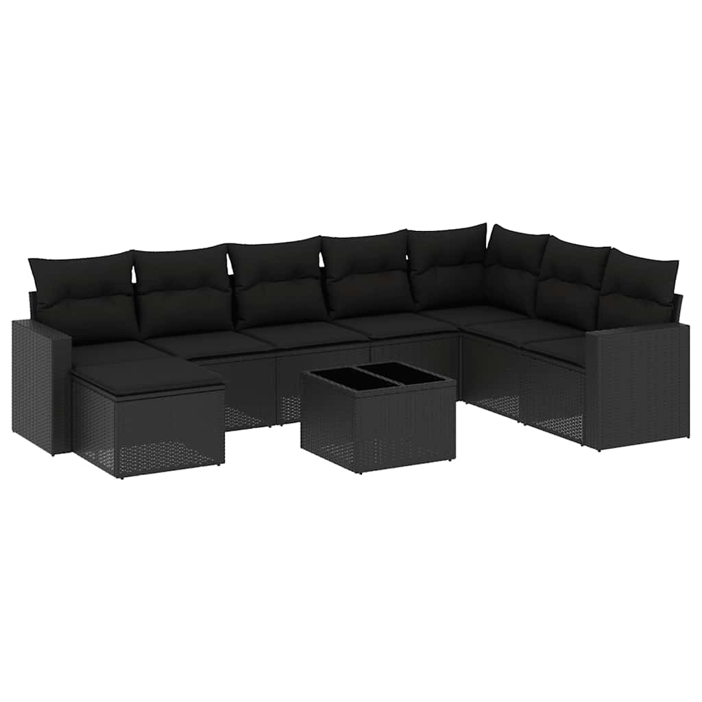 9-dijelni set vrtnih sofa s jastucima crni od poliratana