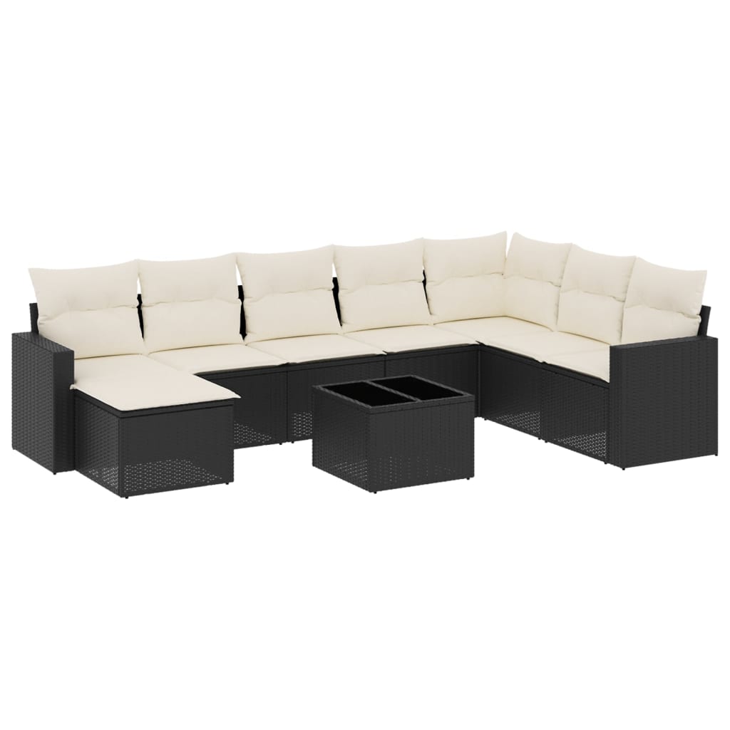 9-dijelni set vrtnih sofa s jastucima crni od poliratana