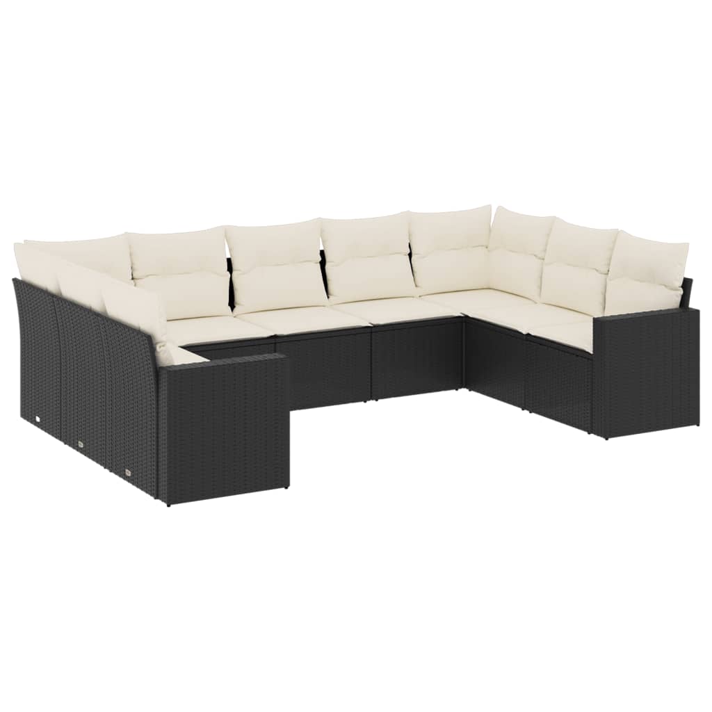9-dijelni set vrtnih sofa s jastucima crni od poliratana