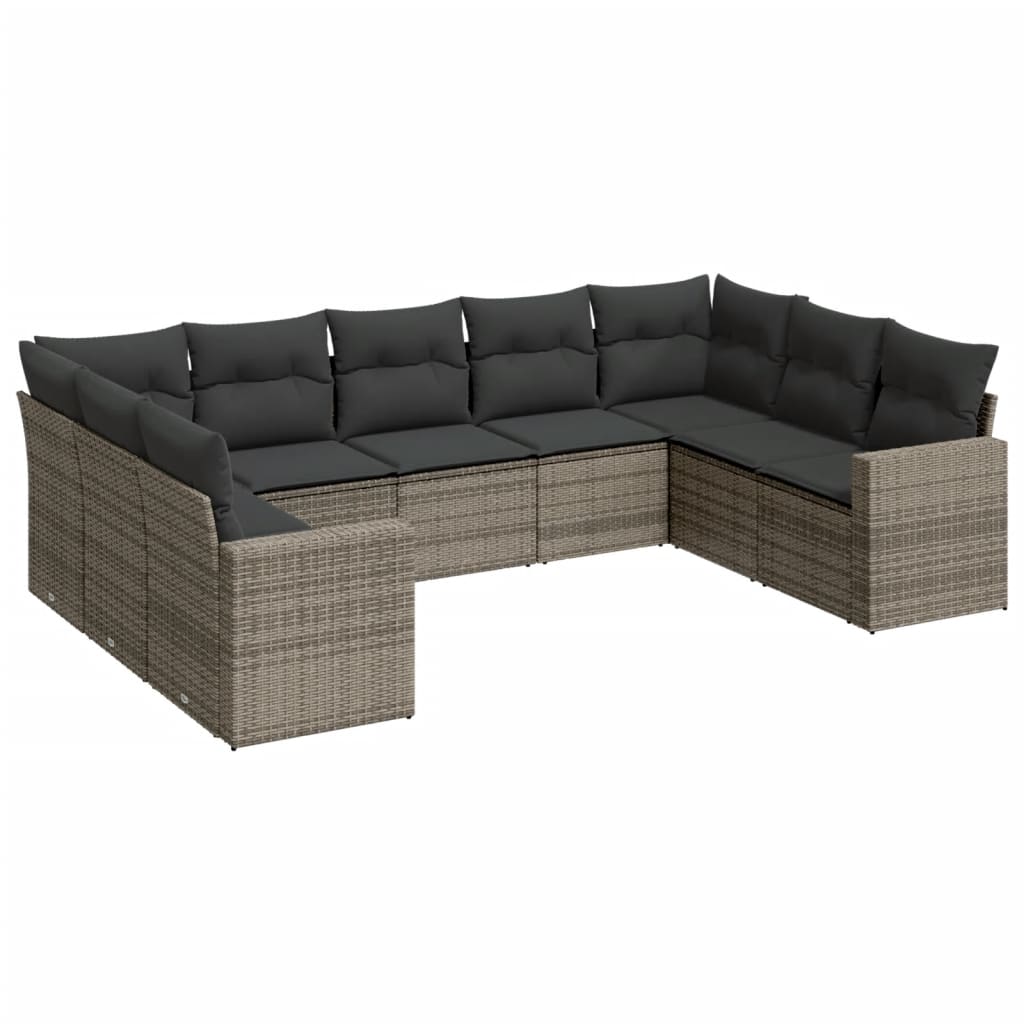 9-dijelni set vrtnih sofa od poliratana s jastucima sivi