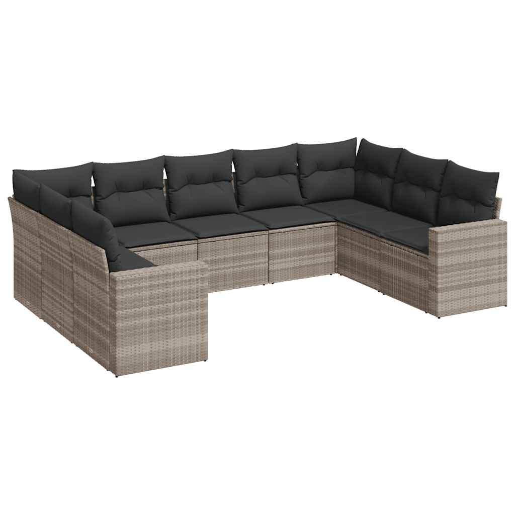 9-dijelni set vrtnih sofa od poliratana s jastucima svjetlosivi