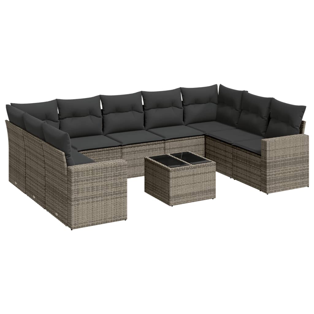 10-dijelni set vrtnih sofa od poliratana s jastucima sivi