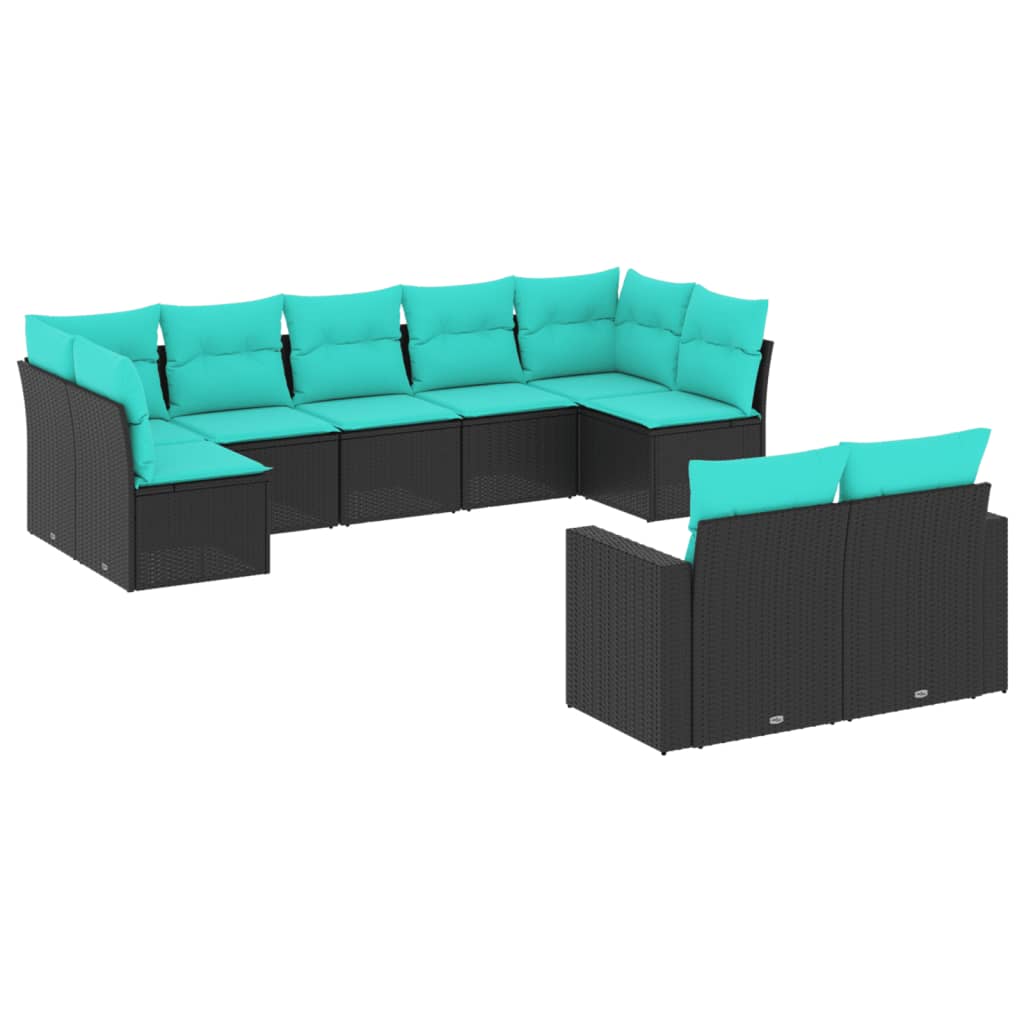 9-dijelni set vrtnih sofa od poliratana s jastucima crni