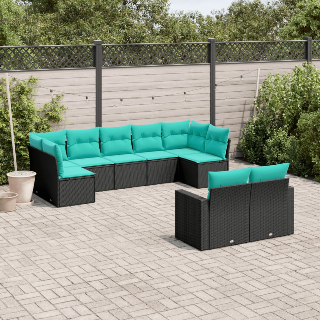 9-dijelni set vrtnih sofa od poliratana s jastucima crni