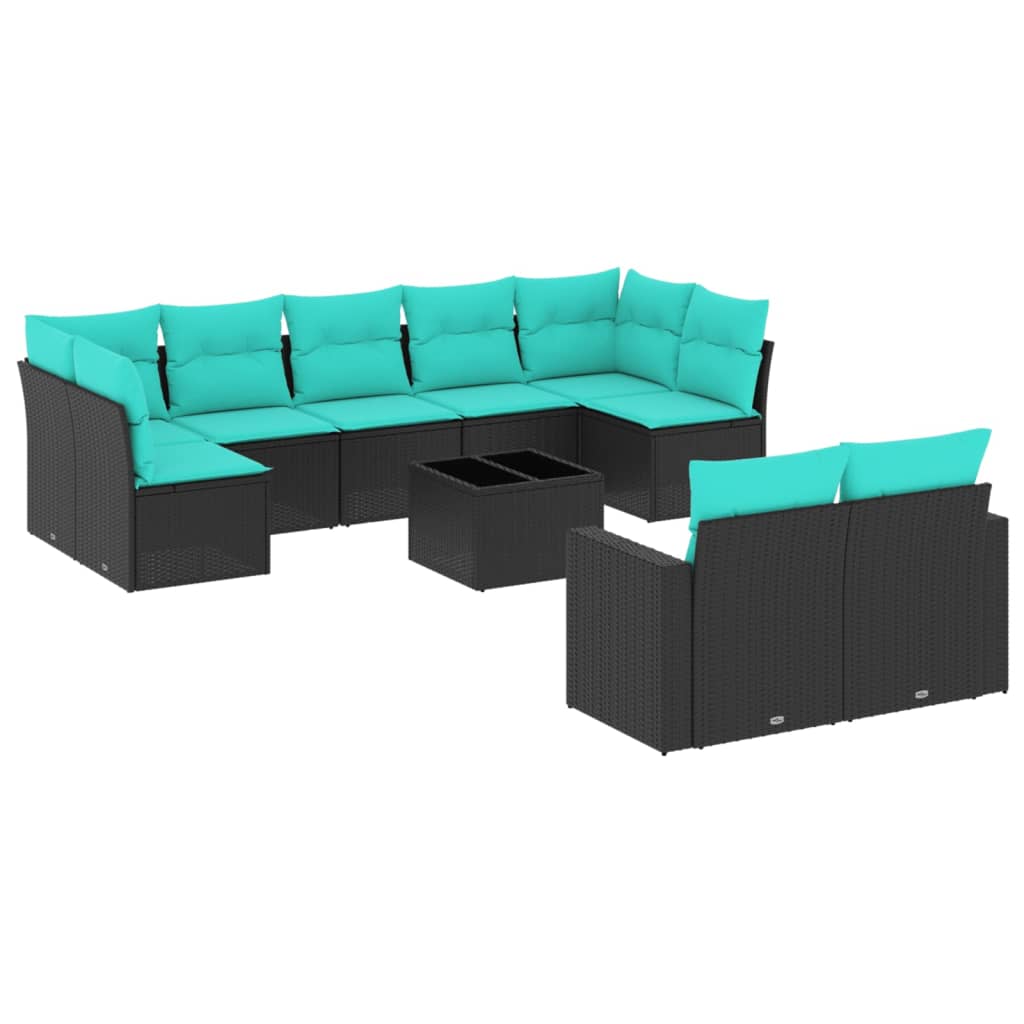 10-dijelni set vrtnih sofa od poliratana s jastucima crni