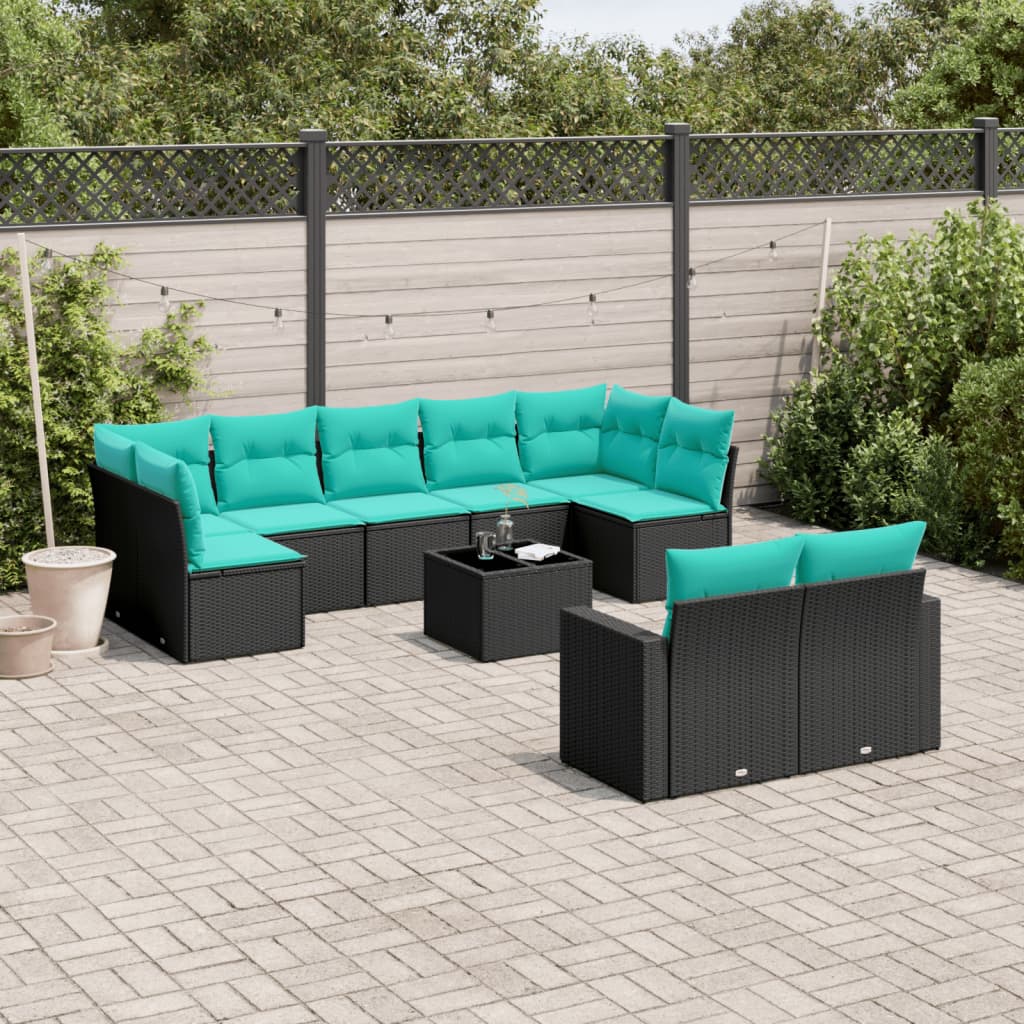 10-dijelni set vrtnih sofa od poliratana s jastucima crni