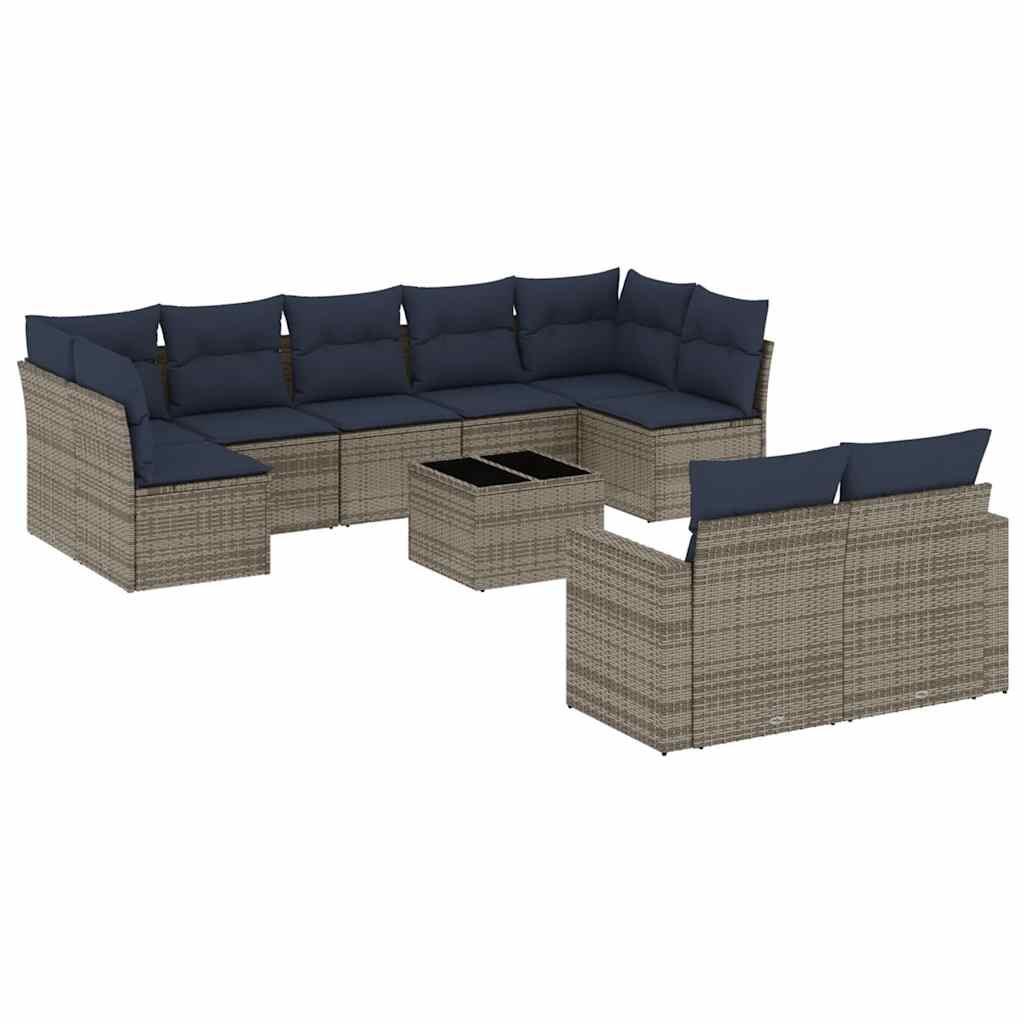 10-dijelni set vrtnih sofa od poliratana s jastucima sivi