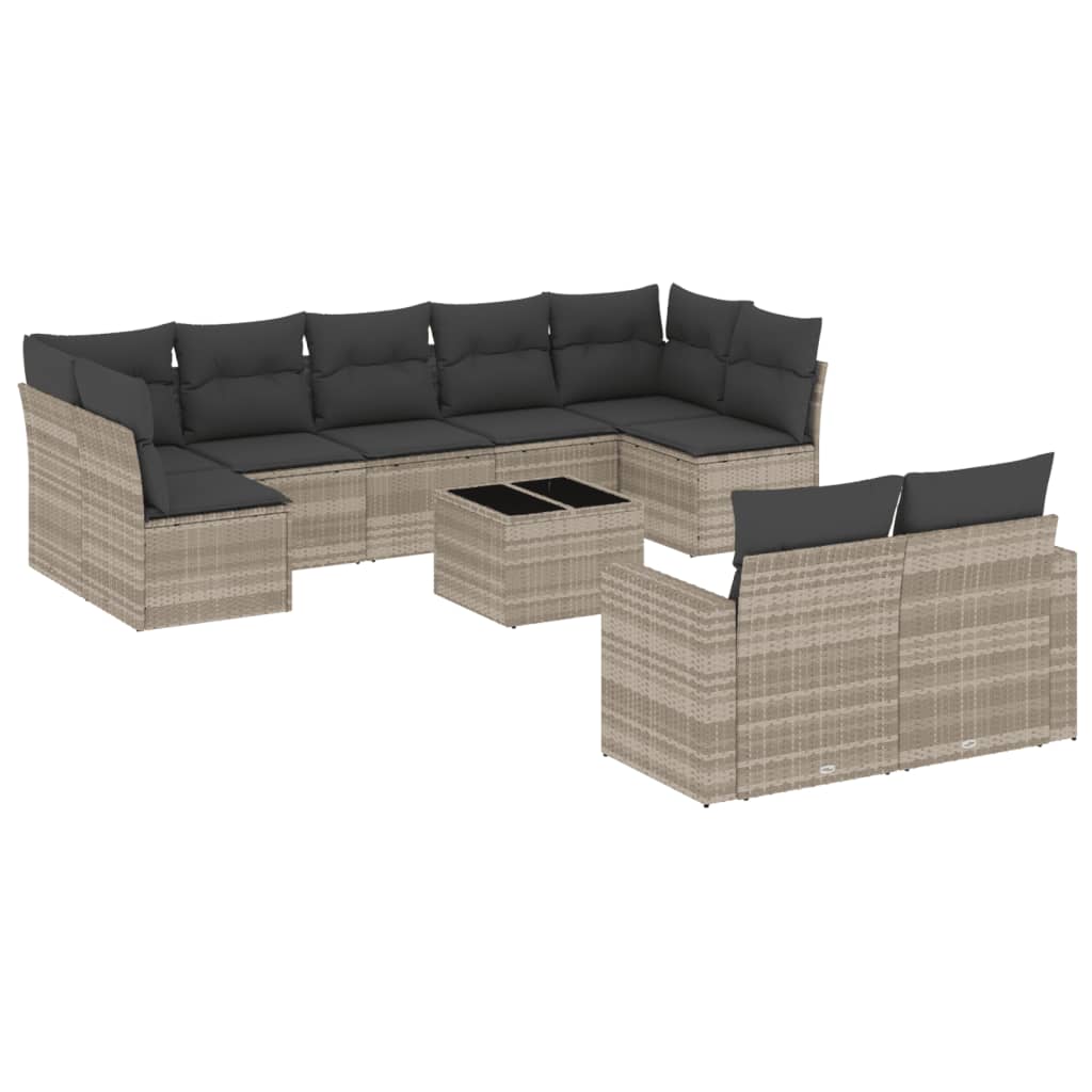 10-dijelni set vrtnih sofa poliratan s jastucima svijetlosivi