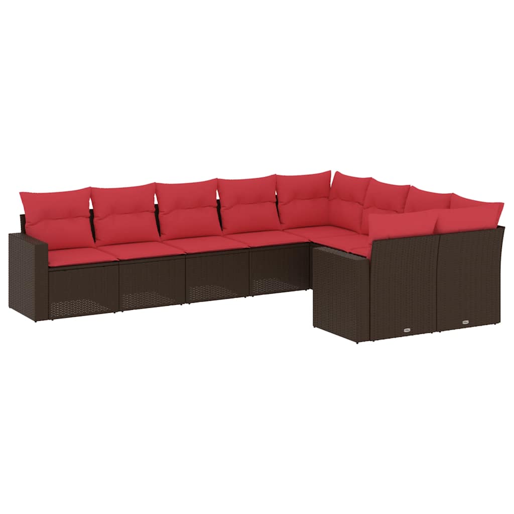 9-dijelni set vrtnih sofa s jastucima poliratan smeđi