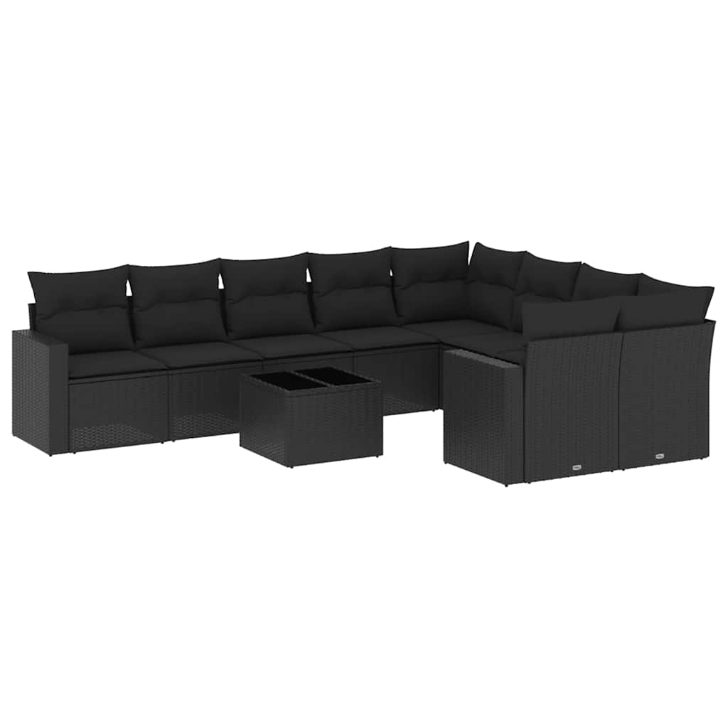 10-dijelni set vrtnih sofa s jastucima crni od poliratana