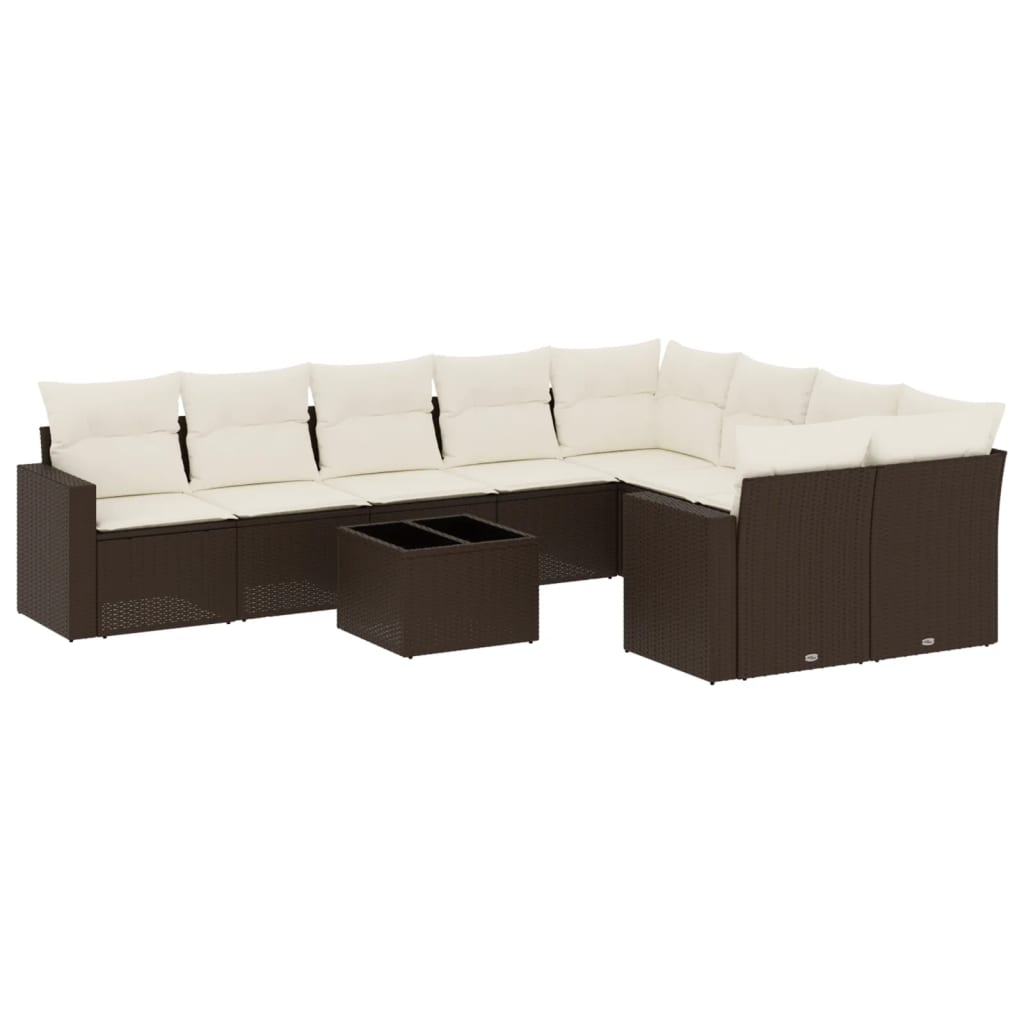 10-dijelni set vrtnih sofa od poliratana s jastucima smeđi