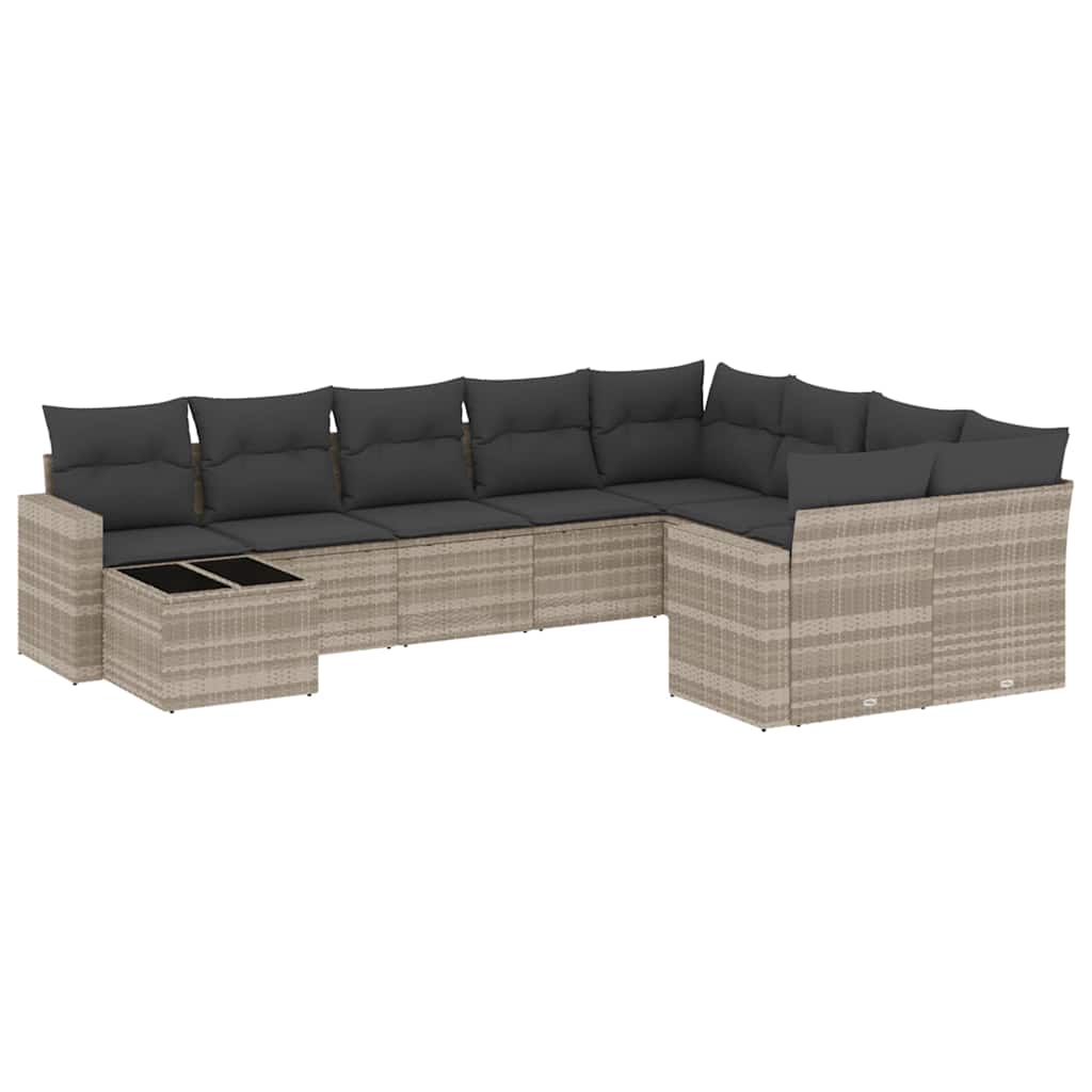 10-dijelni set vrtnih sofa poliratan s jastucima svijetlosivi