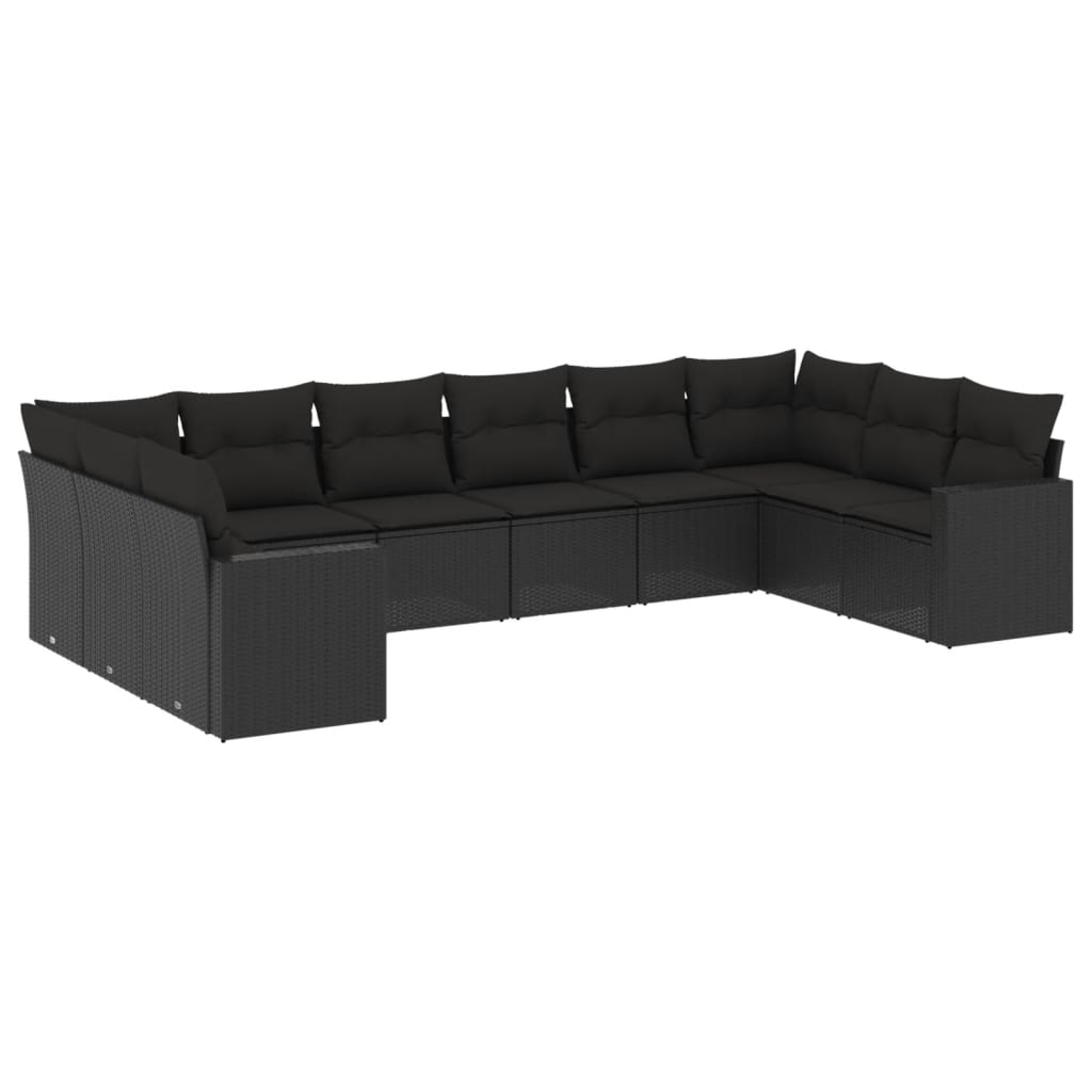 10-dijelni set vrtnih sofa s jastucima crni od poliratana