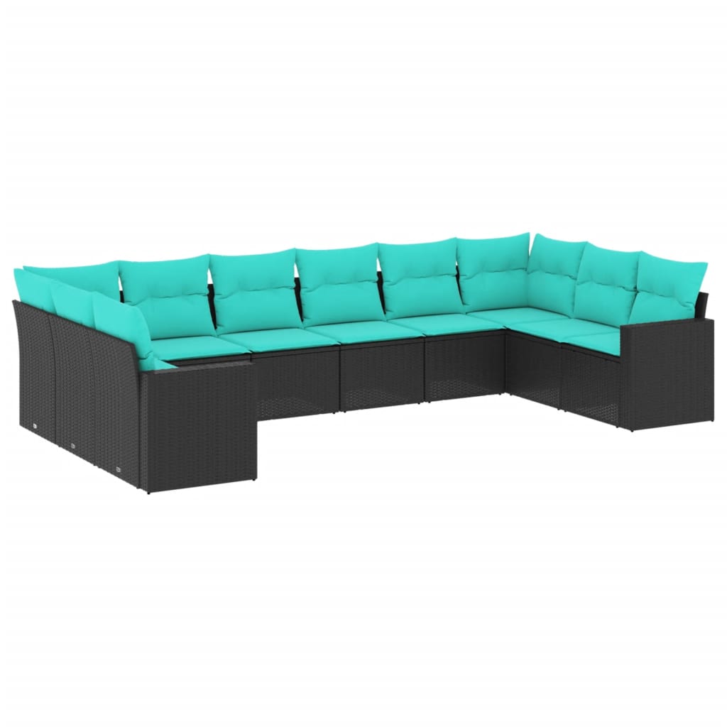 10-dijelni set vrtnih sofa od poliratana s jastucima crni