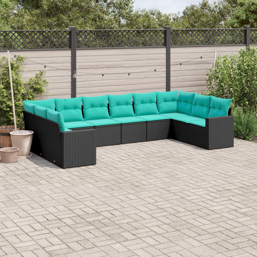 10-dijelni set vrtnih sofa od poliratana s jastucima crni