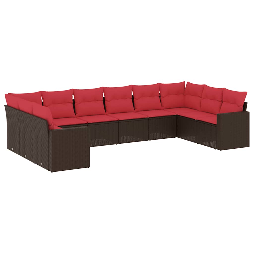 10-dijelni set vrtnih sofa od poliratana s jastucima smeđi
