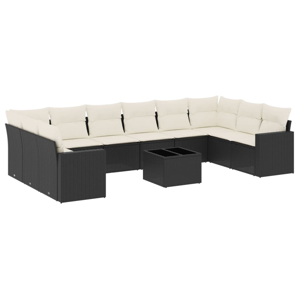 11-dijelni set vrtnih sofa od poliratana s jastucima crni