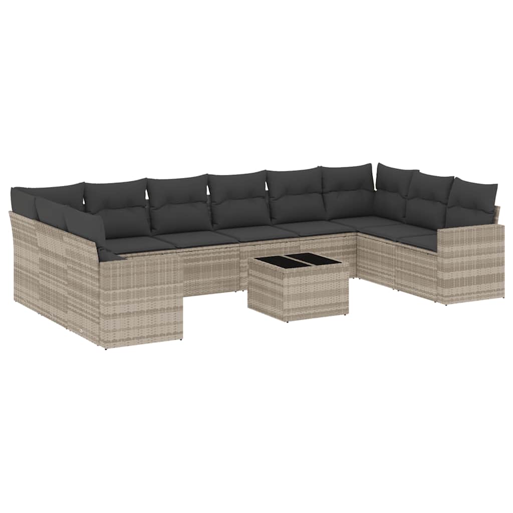 11-dijelni set vrtnih sofa poliratan s jastucima svijetlosivi