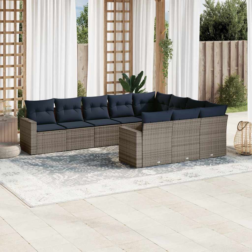 10-dijelni set vrtnih sofa od poliratana s jastucima sivi