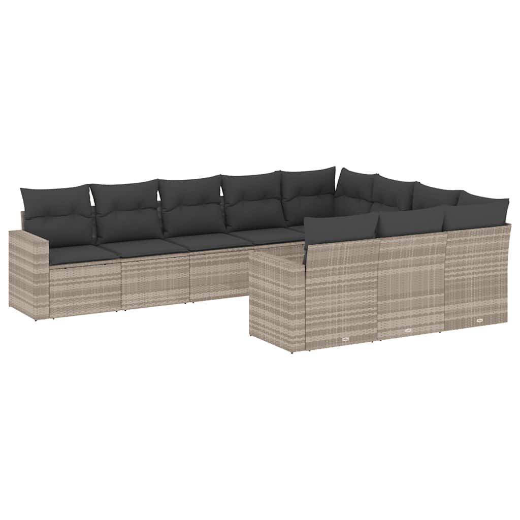 10-dijelni set vrtnih sofa poliratan s jastucima svijetlosivi