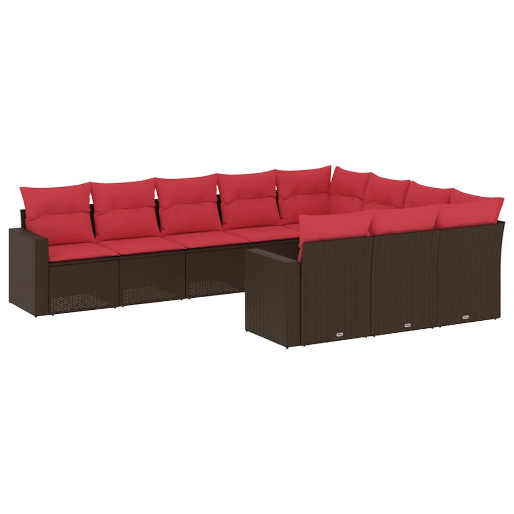 10-dijelni set vrtnih sofa od poliratana s jastucima smeđi