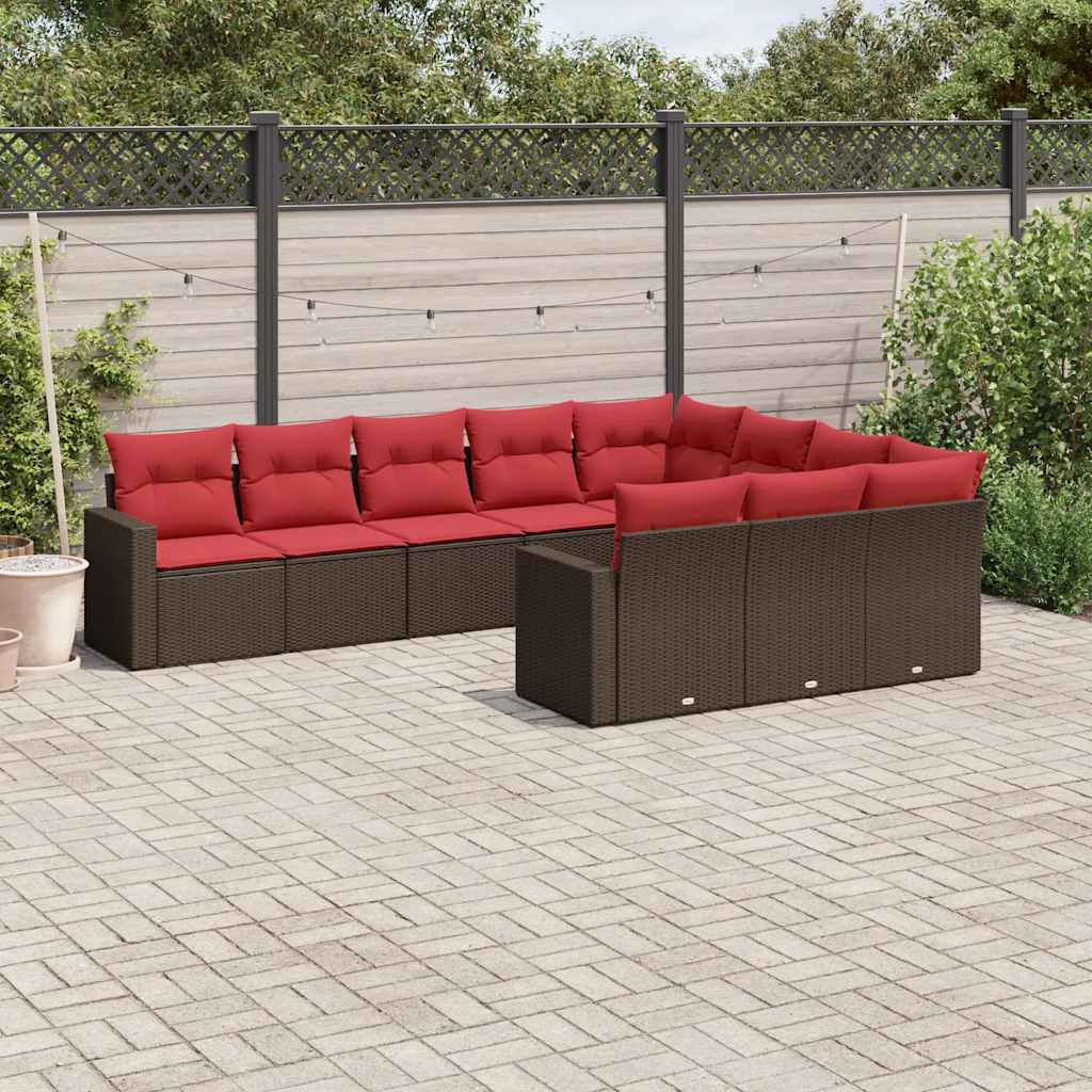 10-dijelni set vrtnih sofa od poliratana s jastucima smeđi
