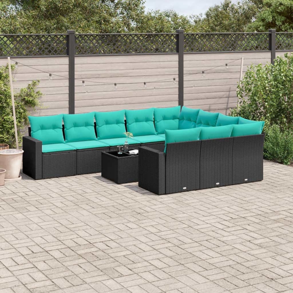 10-dijelni set vrtnih sofa od poliratana s jastucima crni