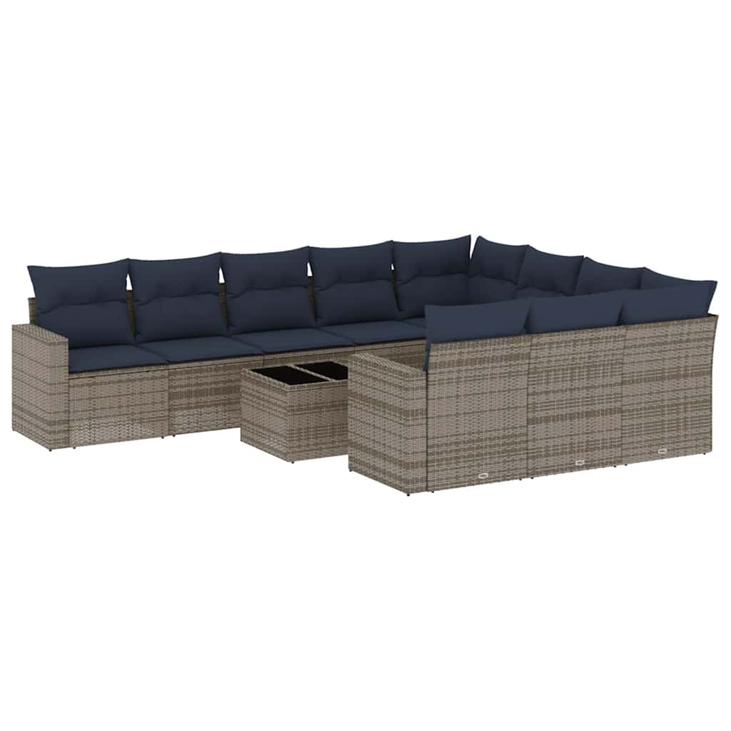 11-dijelni set vrtnih sofa od poliratana s jastucima sivi