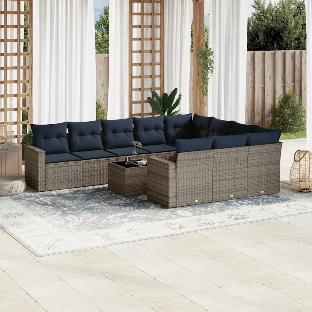10-dijelni set vrtnih sofa od poliratana s jastucima crni