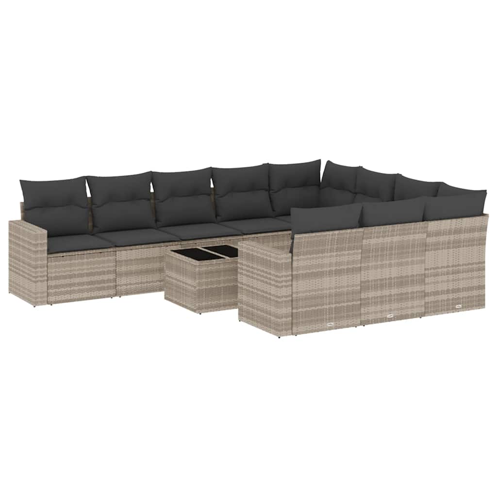 11-dijelni set vrtnih sofa poliratan s jastucima svijetlosivi