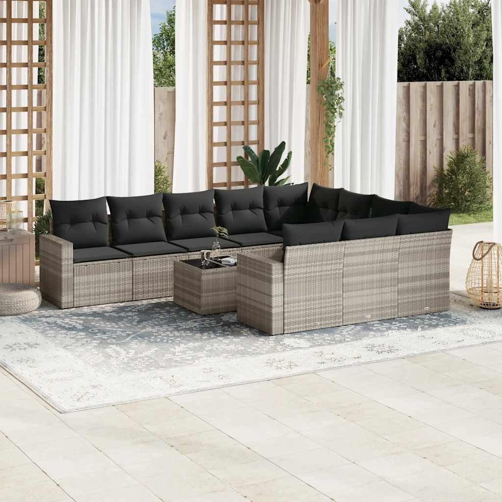 11-dijelni set vrtnih sofa poliratan s jastucima svijetlosivi