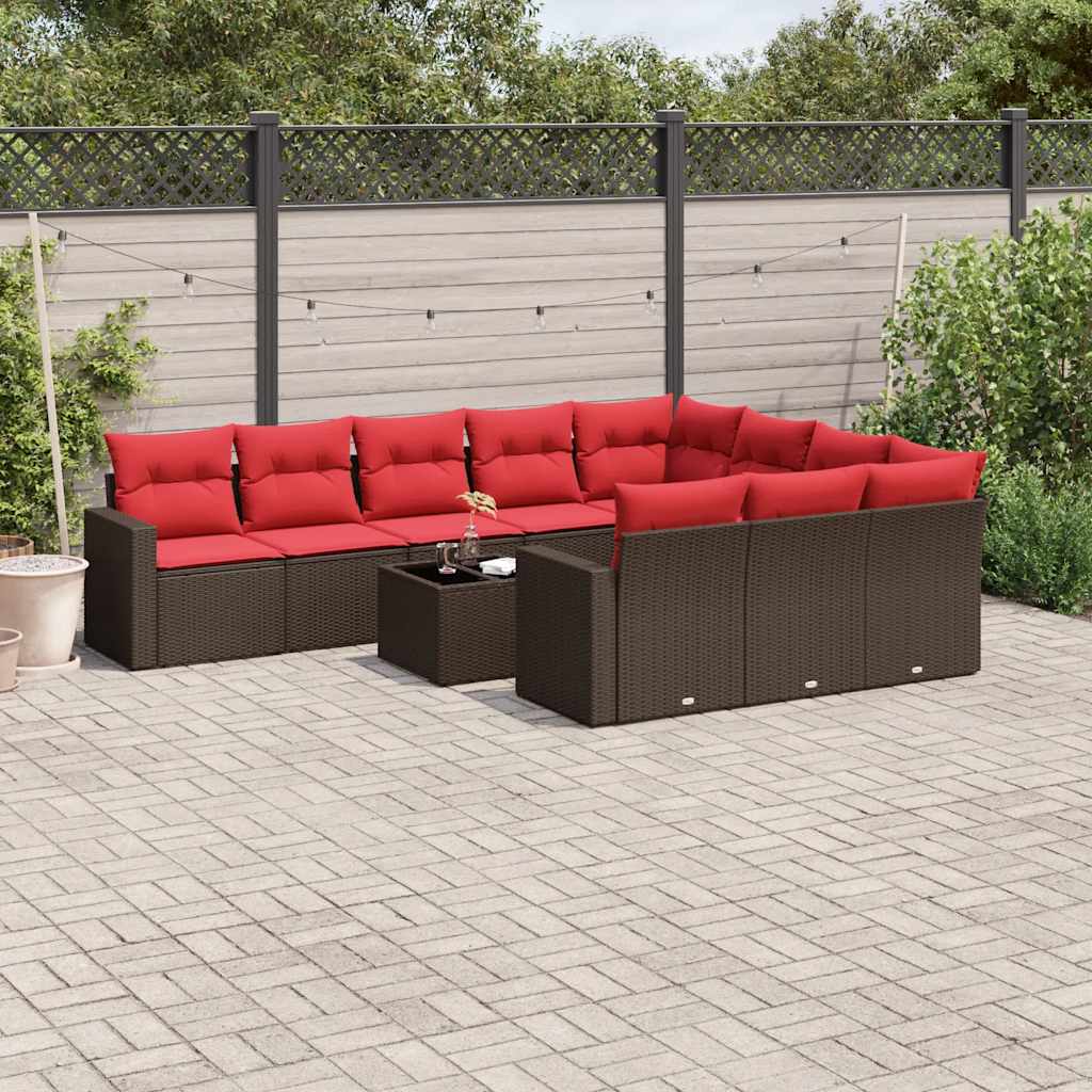 10-dijelni set vrtnih sofa od poliratana s jastucima crni